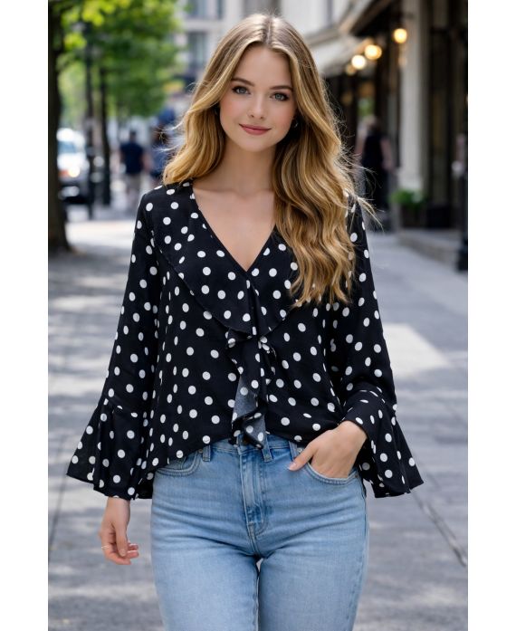 Blouse à pois et volants cascades femme