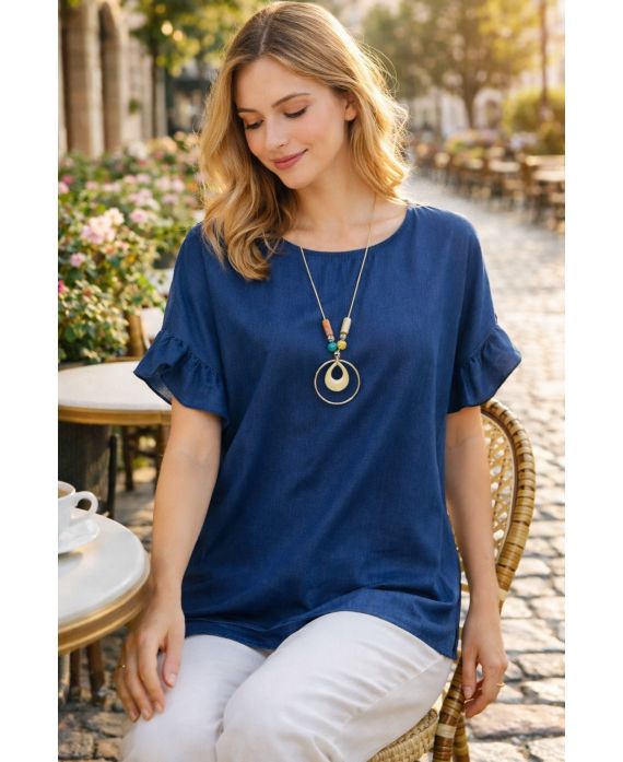 Blouse manches froufrous femme + collier offert