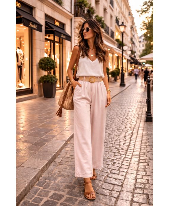 PANTALON 2 POCHES CEINTURE ROSE