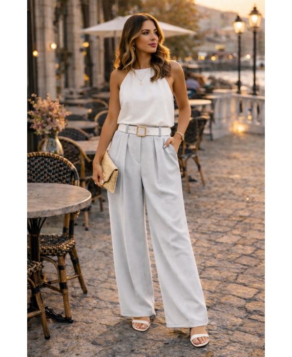 PANTALON FLUIDE AVEC CEINTURE GRIS