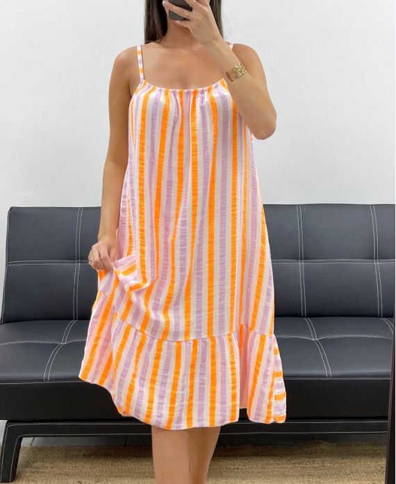 Robe gaze de coton rayures néon femme 110cm – boutikfaby