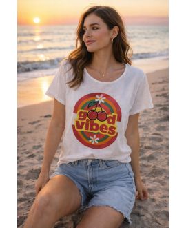 T-SHIRT COTON IMPRIME GOOD VIBES