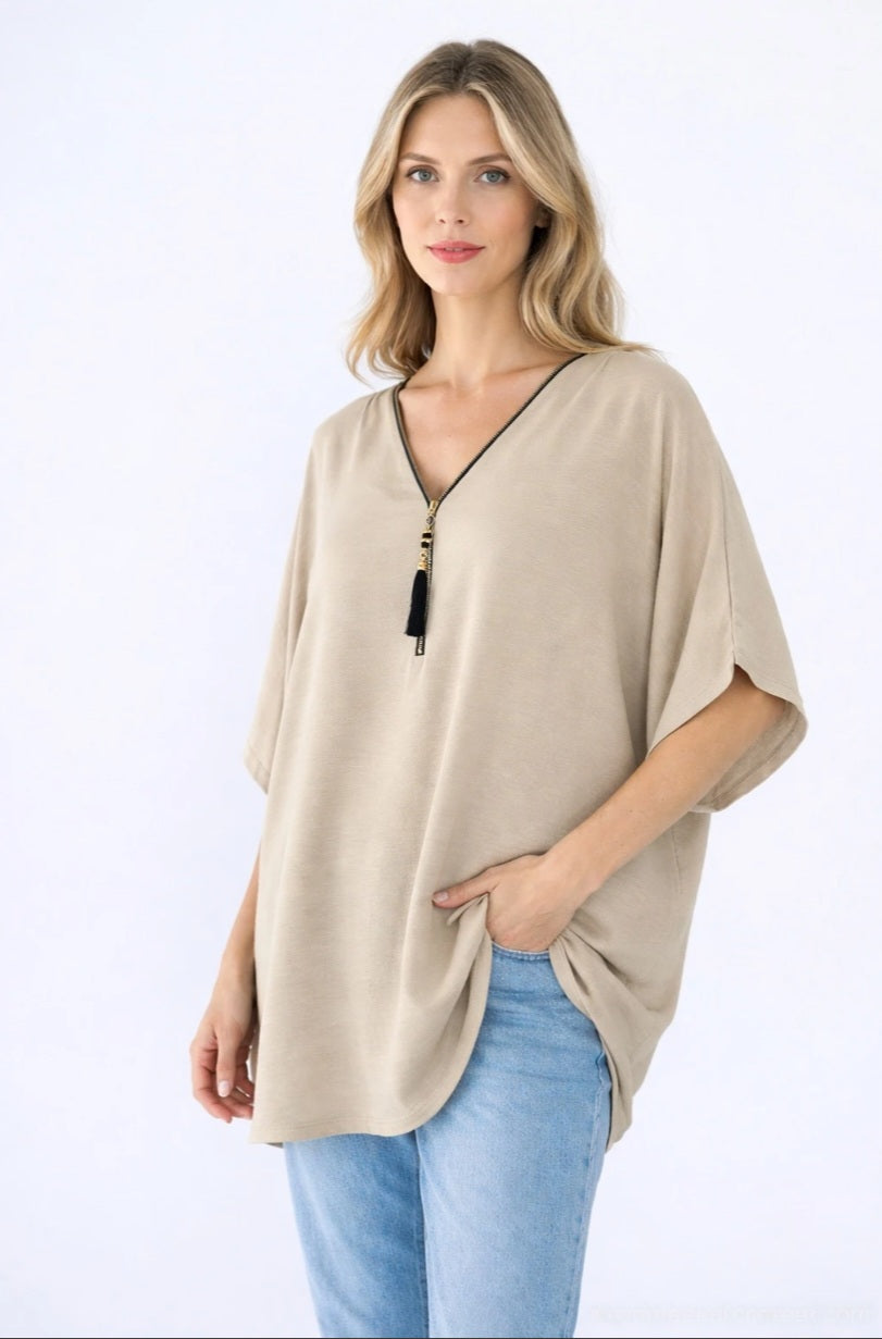 Tunique ample fermeture éclair beige |boutikfaby.fr