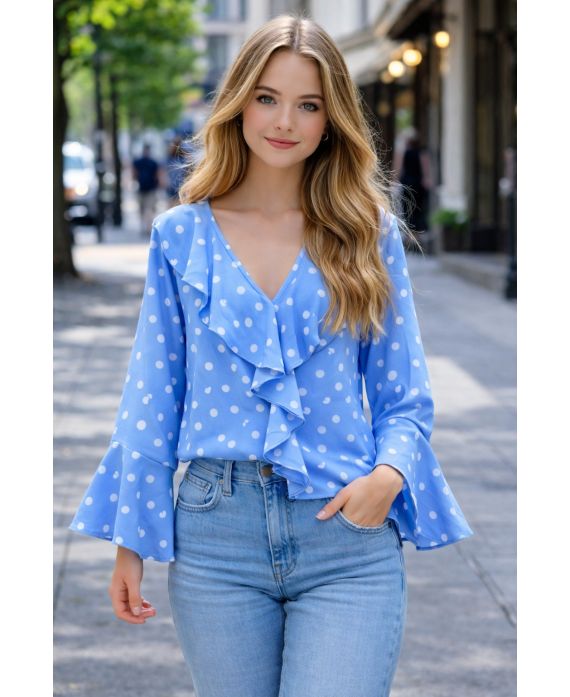 Blouse à pois et volants cascades femme
