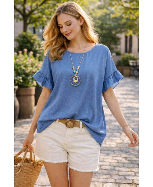 Blouse manches froufrous femme + collier offert