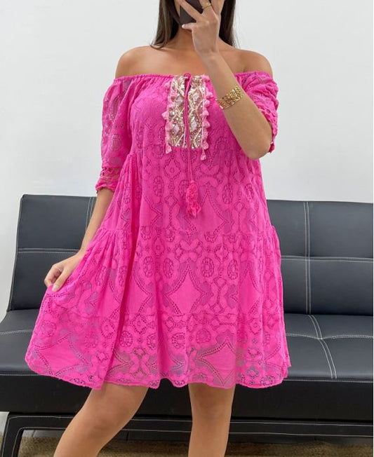 Robe dentelle paillettes 85cm – Collection Bohème boutikfaby