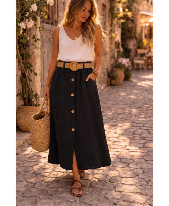 Jupe gaze de coton femme – 2 poches et ceinture incluse