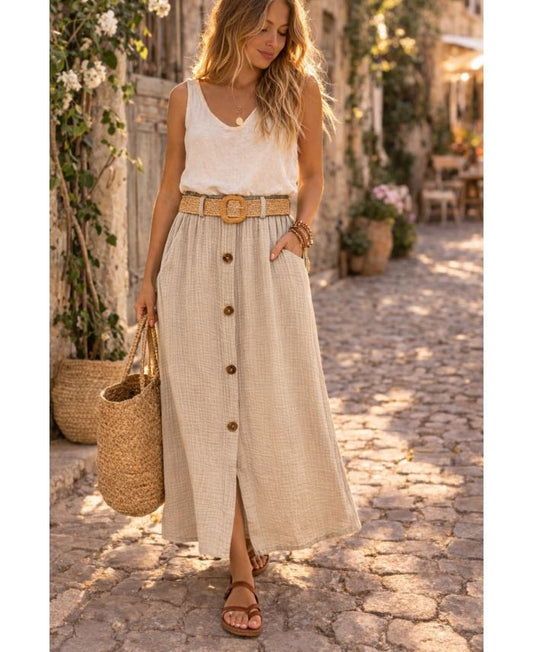 Jupe gaze de coton femme – 2 poches et ceinture incluse