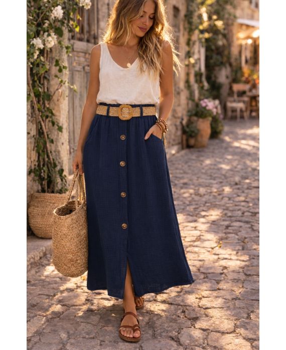 Jupe gaze de coton femme – 2 poches et ceinture incluse