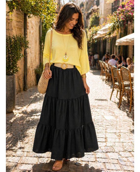 Jupe longue femme en polyester avec ceinture - boutikfaby