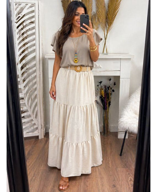Jupe longue femme en polyester avec ceinture - boutikfaby