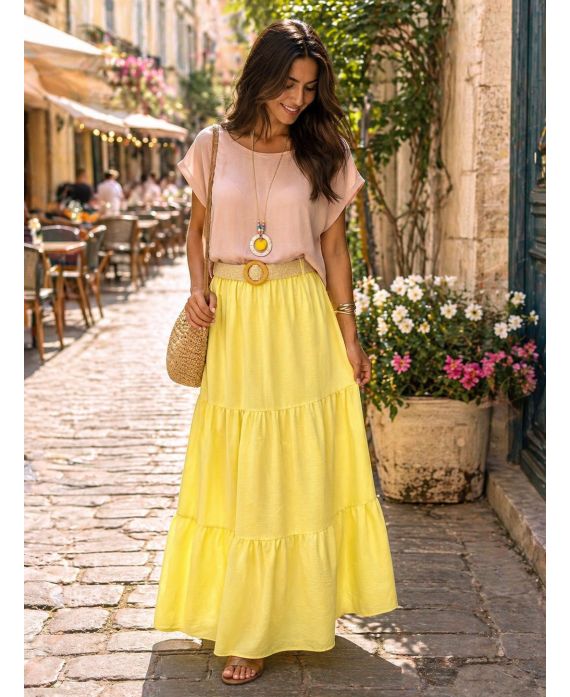 Jupe longue femme en polyester avec ceinture - boutikfaby