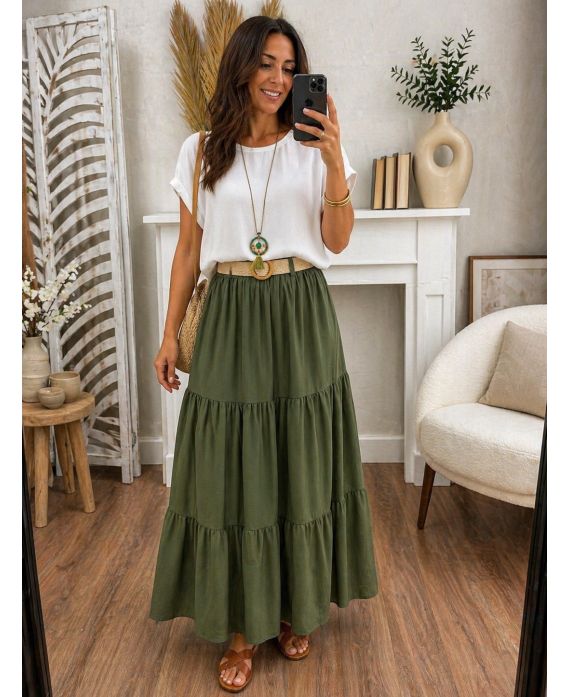 Jupe longue femme en polyester avec ceinture - boutikfaby