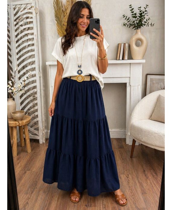 Jupe longue femme en polyester avec ceinture - boutikfaby