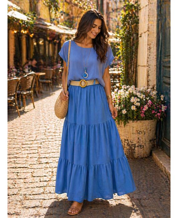 Jupe longue femme en polyester avec ceinture - boutikfaby