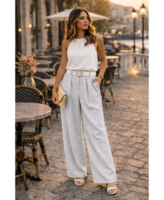 PANTALON FLUIDE AVEC CEINTURE GRIS