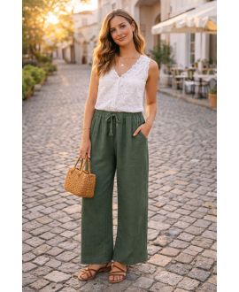 PANTALON GAZE DE COTON LARGE 2 POCHES