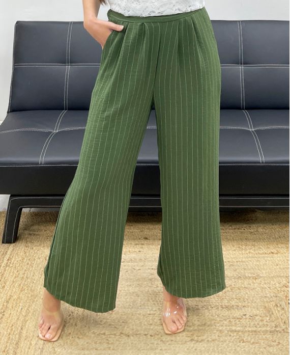 PANTALON LARGE A RAYURES