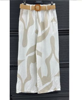PANTALON LARGE IMPRIME 2 POCHES + CEINTURE