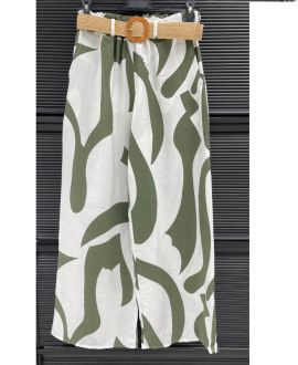 PANTALON LARGE IMPRIME 2 POCHES + CEINTURE