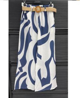 PANTALON LARGE IMPRIME 2 POCHES + CEINTURE