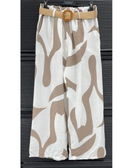 PANTALON LARGE IMPRIME 2 POCHES + CEINTURE