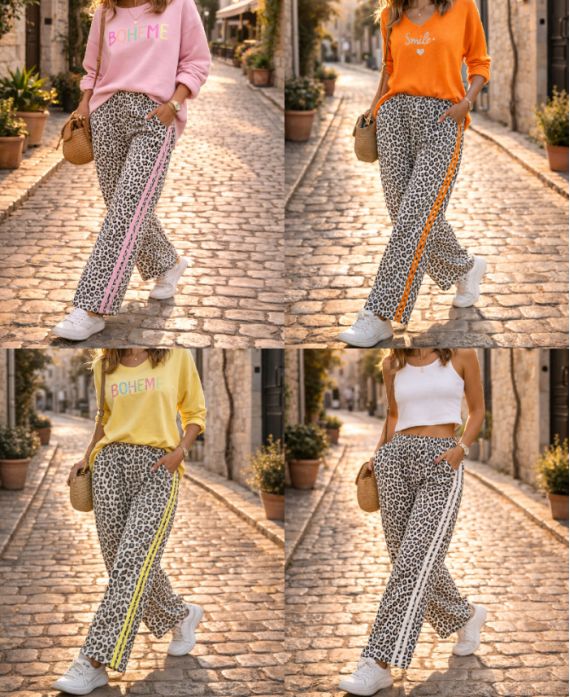 PANTALON LARGE LEOPARD 2 BANDES