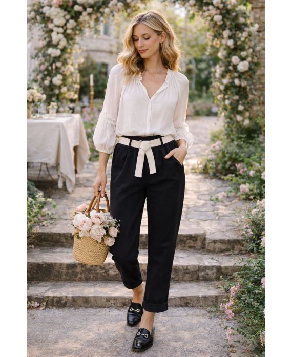 PANTALON TAILLE ELASTIQUE 2 POCHES + CEINTURE