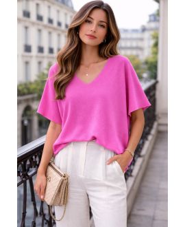 Pull manches courtes col V – Élégance décontractée