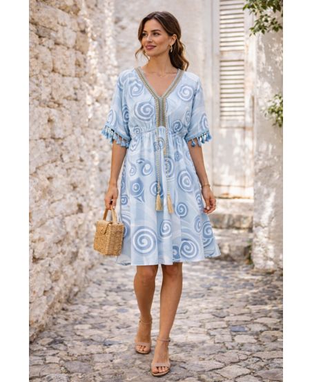 ROBE IMPRIMEE POMPONS