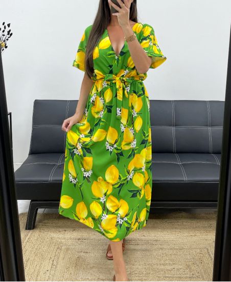 Robe longue Lemon femme 130cm – Floral & Vert