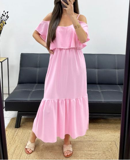 Robe longue à volants femme 130cm – Rose & Noir