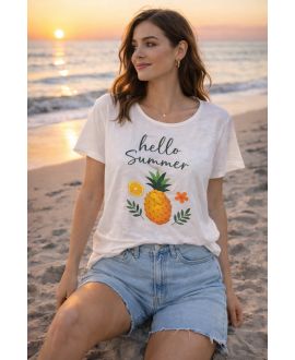T-SHIRT COTON IMPRIME HELLO SUMMER