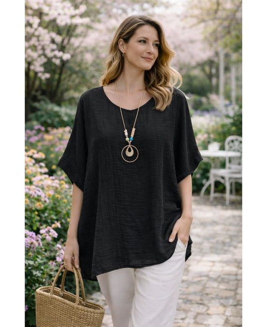 tunique-ample-avec-collier noir | boutikfaby