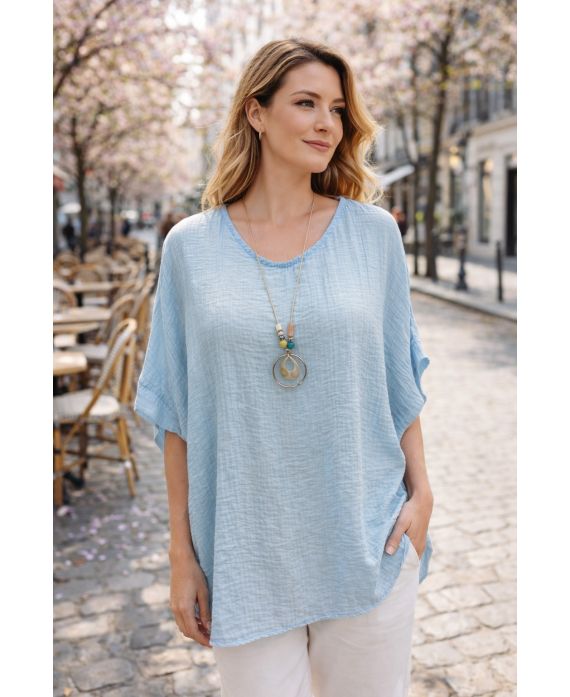 Tunique ample gaufrée avec collier offert – 8 couleurs