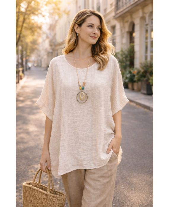Tunique ample gaufrée avec collier offert – 8 couleurs