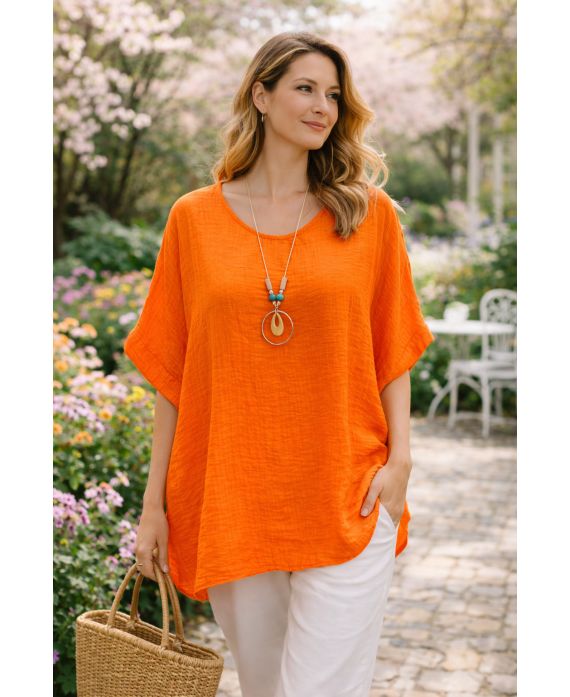 Tunique ample gaufrée avec collier offert – 8 couleurs