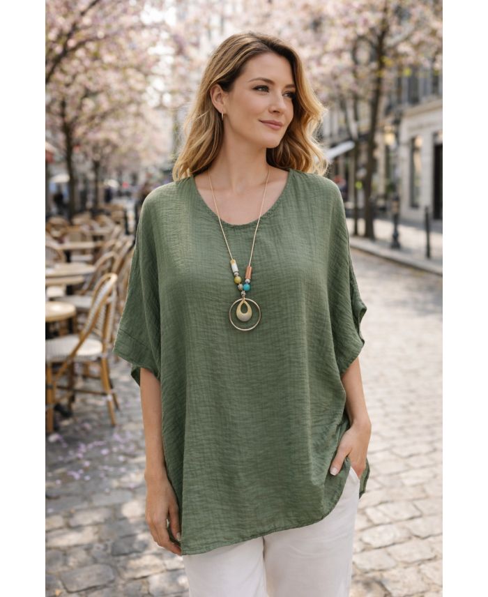Tunique ample gaufrée avec collier offert – 8 couleurs