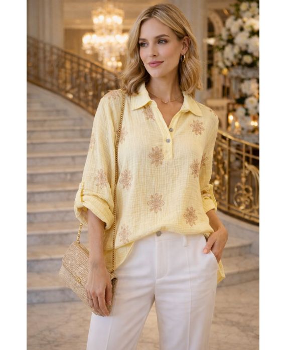 Tunique gaze de coton brodée femme – 6 couleurs