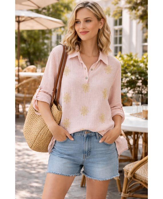 Tunique gaze de coton brodée femme – 6 couleurs